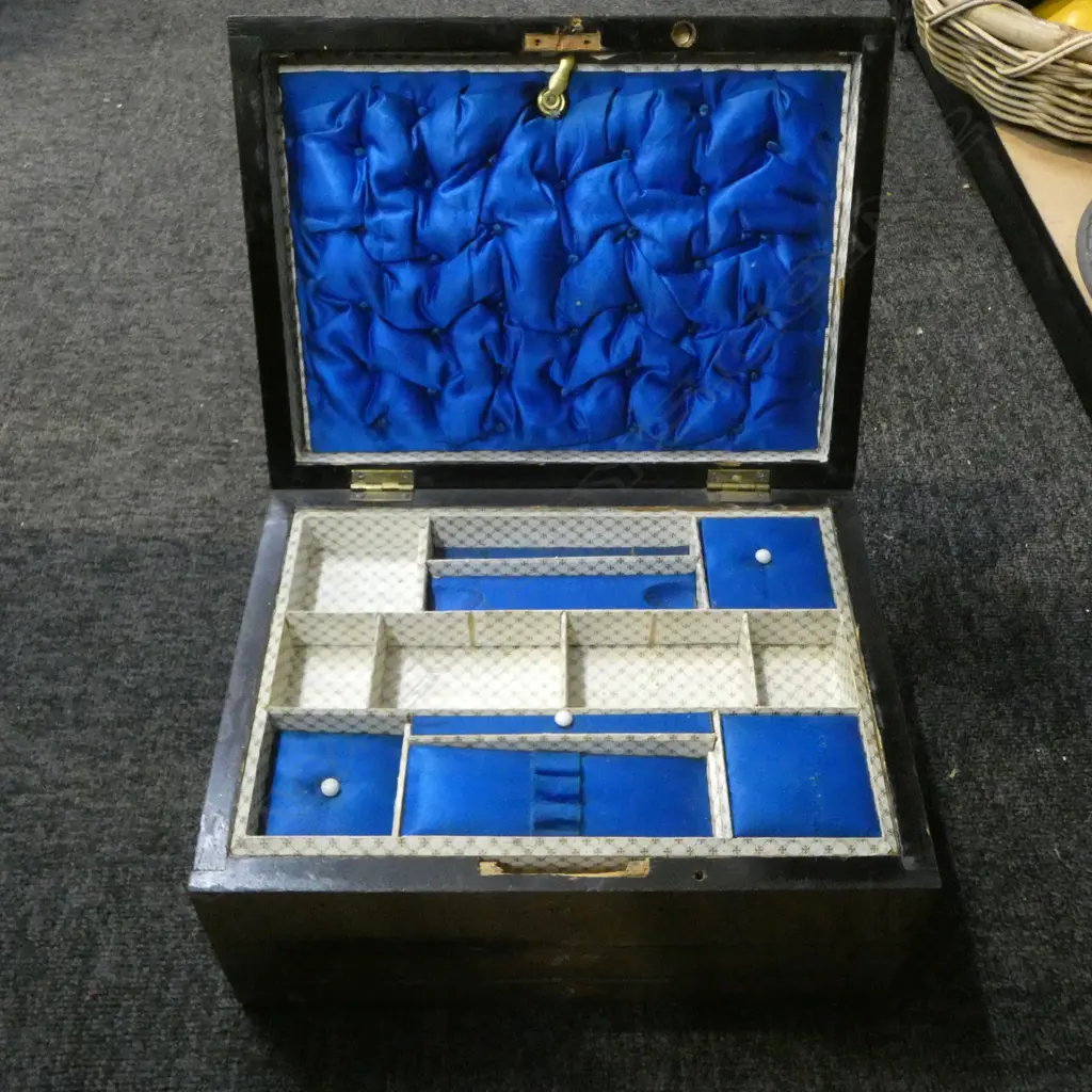 VICTORIAN WALNUT INLAID & FITTED JEWEL BOX some small veneer faults Image 1++