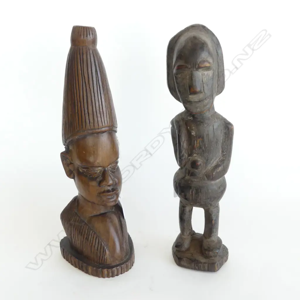 2 AFRICAN HARDWOOD FIGURAL CARVINGS H340MM Image 1++