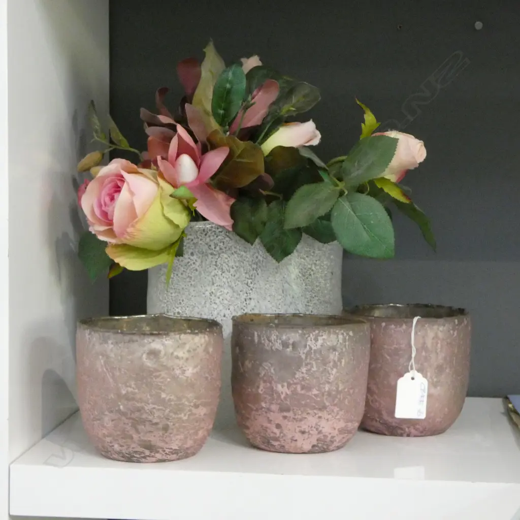 VASE WITH FAUX FLOWERS L160mm & 3 TEA LIGHT HOLDERS Image 1++