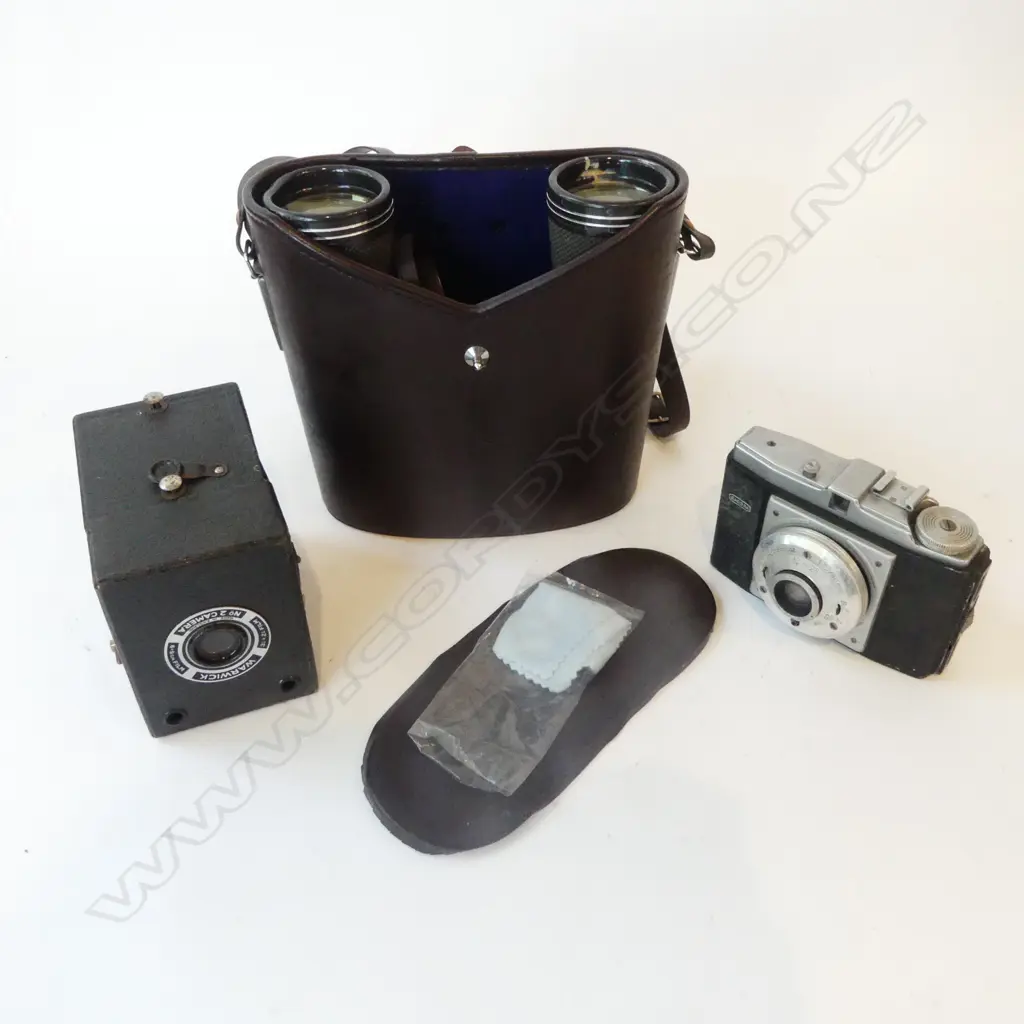 2 CAMERAS + PR BINOCULARS, CASED Image 1++