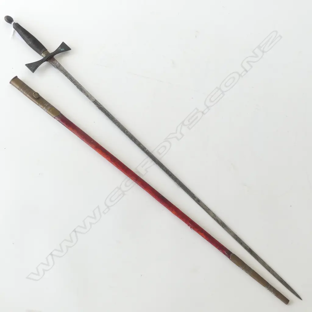 VINTAGE MASONIC CERAMONIAL SWORD & SCABBARD L850MM Image 1++
