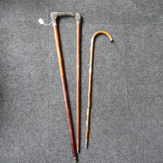 3 WALKING STICKS; Tallest H.940mm
