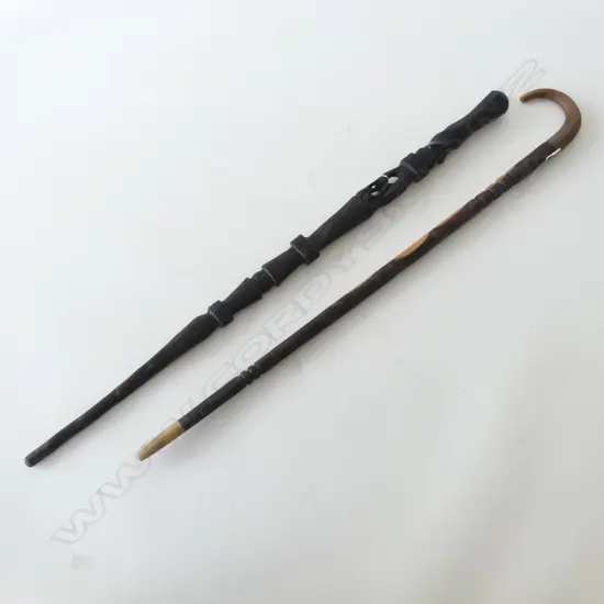 2 WALKING STICKS HORN HANDLE L910 & AFRICAN HARDWOOD L920MM