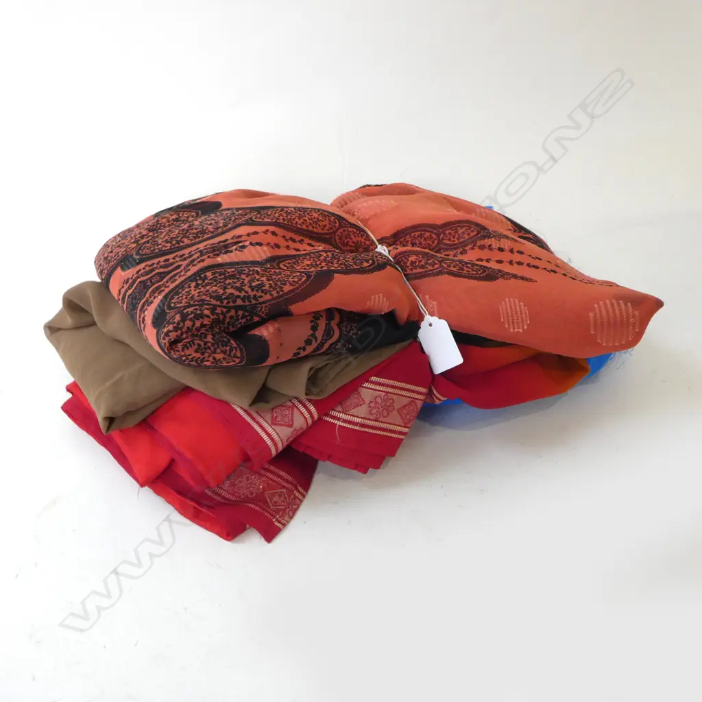 3 INDIAN SARI: PATTERN ORANGE RED & BLACK + BROWN TO ORANGE TO RED + BLUE Image 1++
