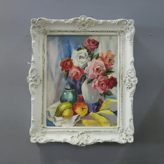 FLORENCE LUXFORD, FLORAL STILL LIFE, OIL ON BOARD 465x360mm
