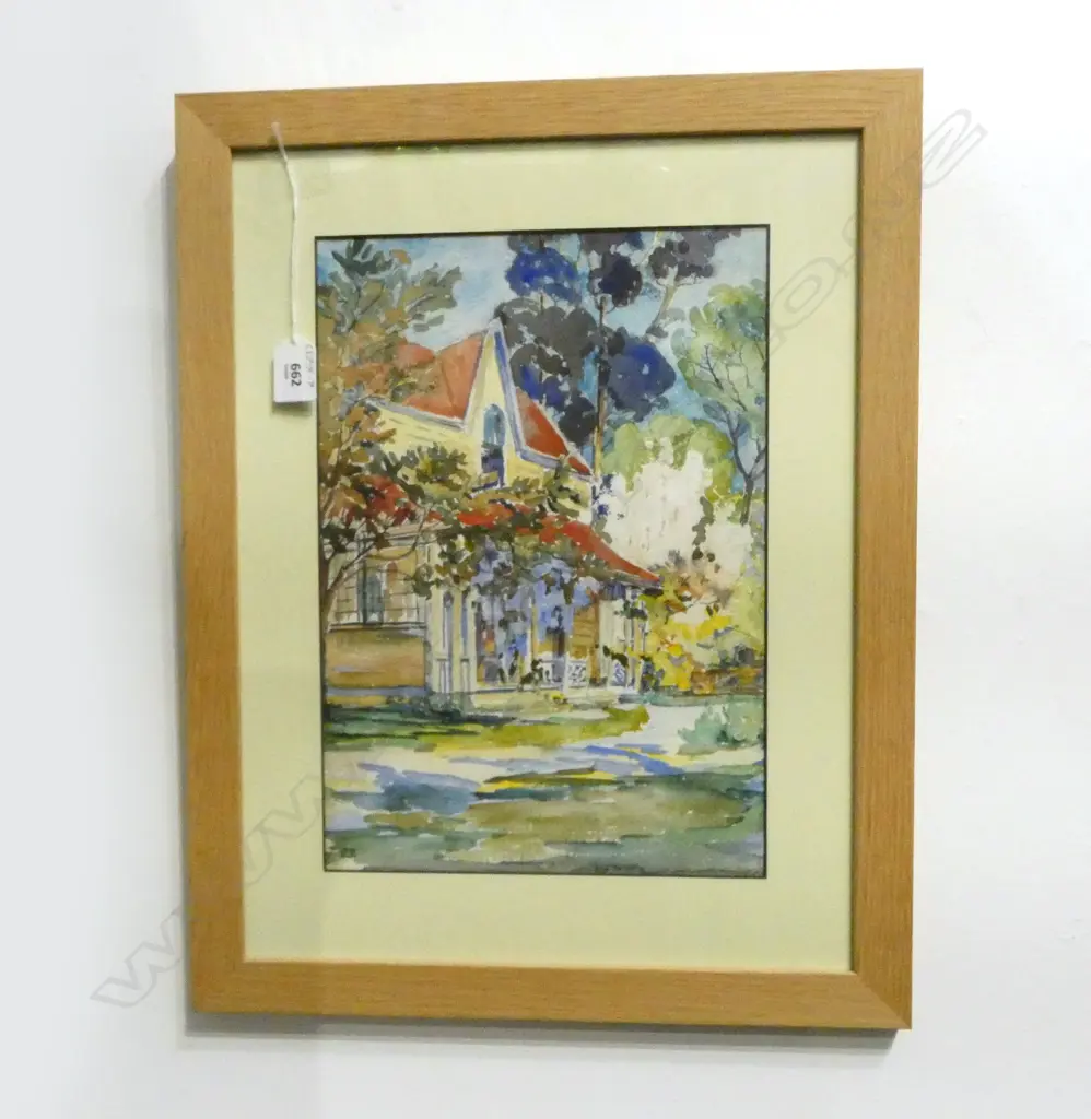 SIGNED WATERCOLOUR, VILLA w. WISTERIA, CHRISTCHURCH, 350x240mm Image 1++