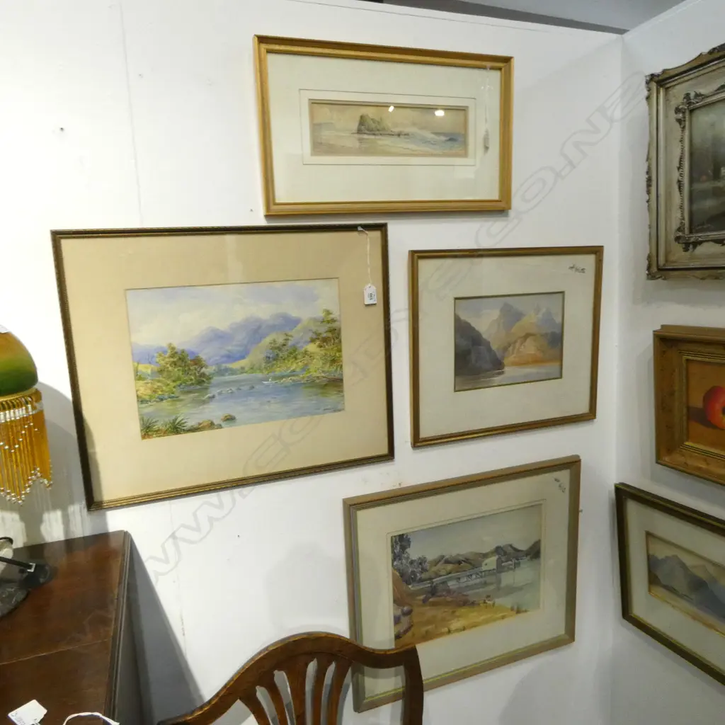 4 LANDSCAPE WCs; W. C. BAKER PELORUS RIVER 250x360mm, HUGH JENKINS, H. C. SIMSON, OTHER Image 1++