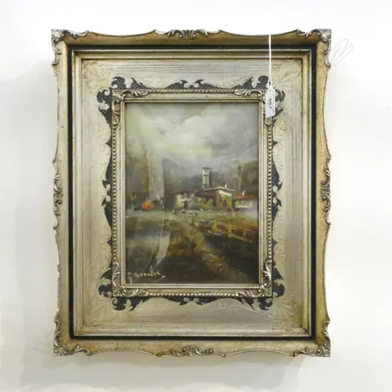 ITALIAN OIL ON BOARD RURAL SCENE SIGNED E GALADIO H220 L160MM