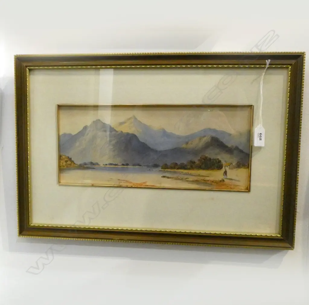 ARTIST UNKNOWN, SOUTH ISLAND SCENE, WATERCOLOUR, 135x340mm Image 1++