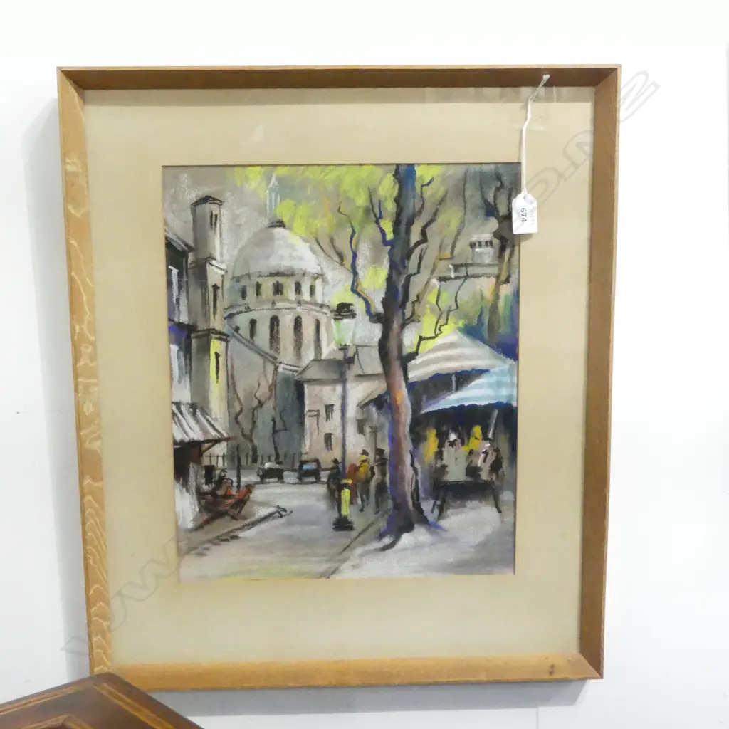 FRAMED MID CENTURY PASTLE PARIS STREET SCENE H390 L300MM Image 1++