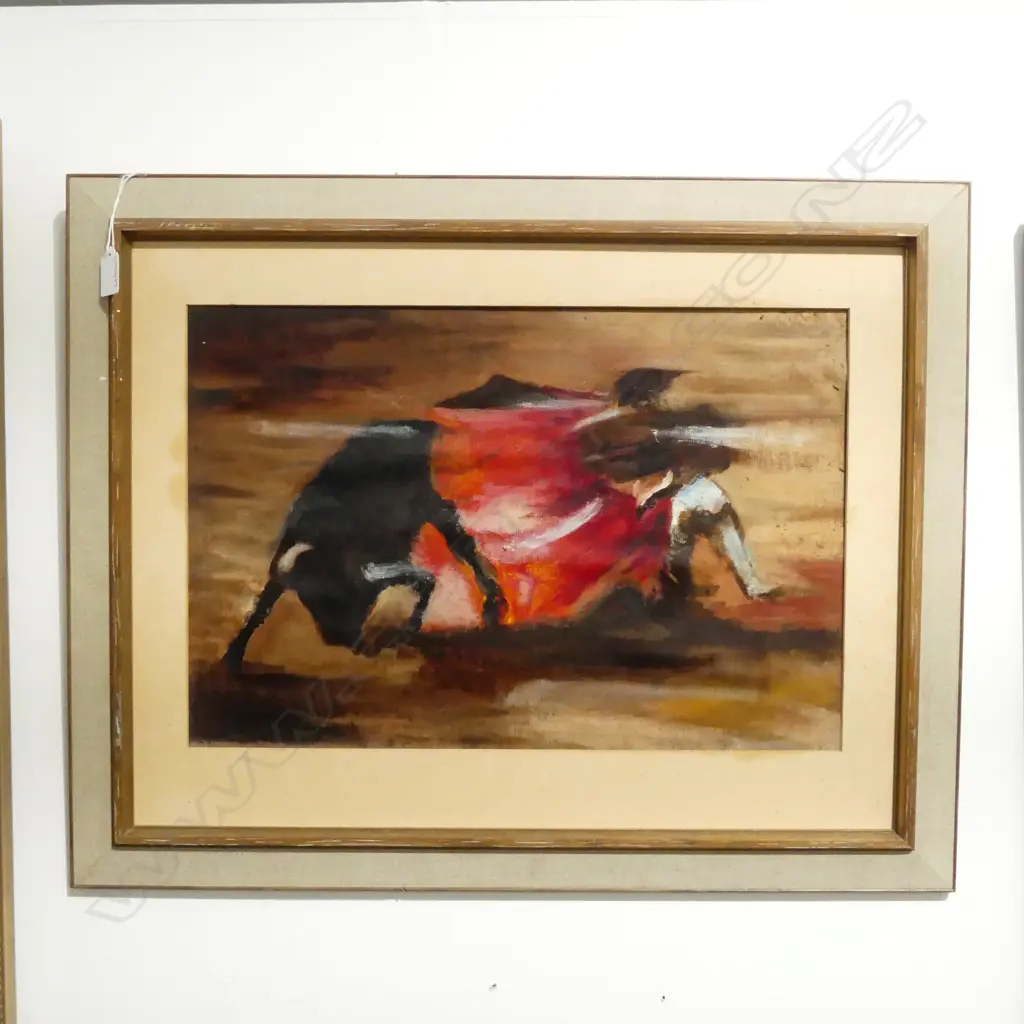 OIL ON BOARD  MID CENTURY MATADOR & BULL  H340 L510 DETAILS ON BACK  Image 1++