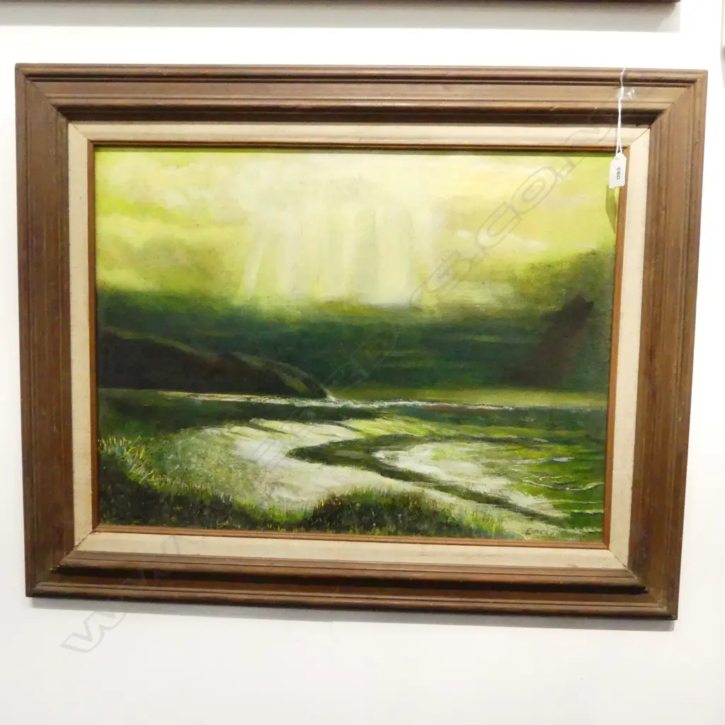 OIL ON BOARD COASTAL MOONLIGHT SIGNED EMERY H430 L590MM Image 1++