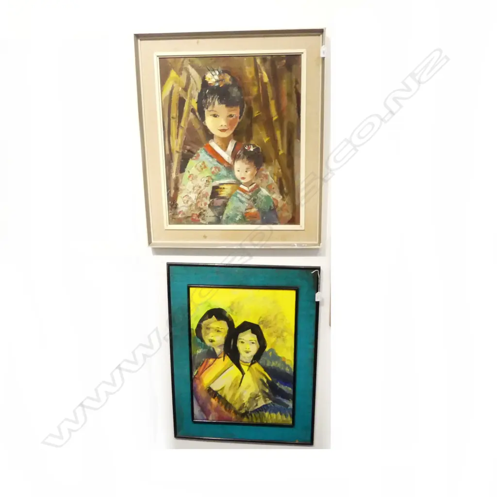 2 FLORENCE LUXFORD DOUBLE PORTRAITS 'THE STUDENTS' WC 580x405mm, 'LITTLE EASTERN DOLL' 600x500mm Image 1++