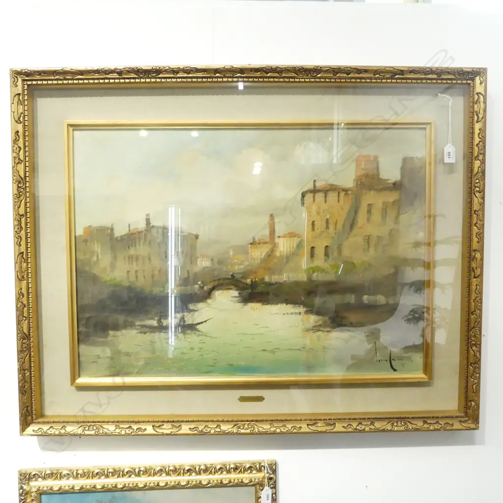ITALIAN OIL ON CANVAS RIVER BOATMAN SCENE SIGNED L CARGNEL H490 L680MM Image 1++
