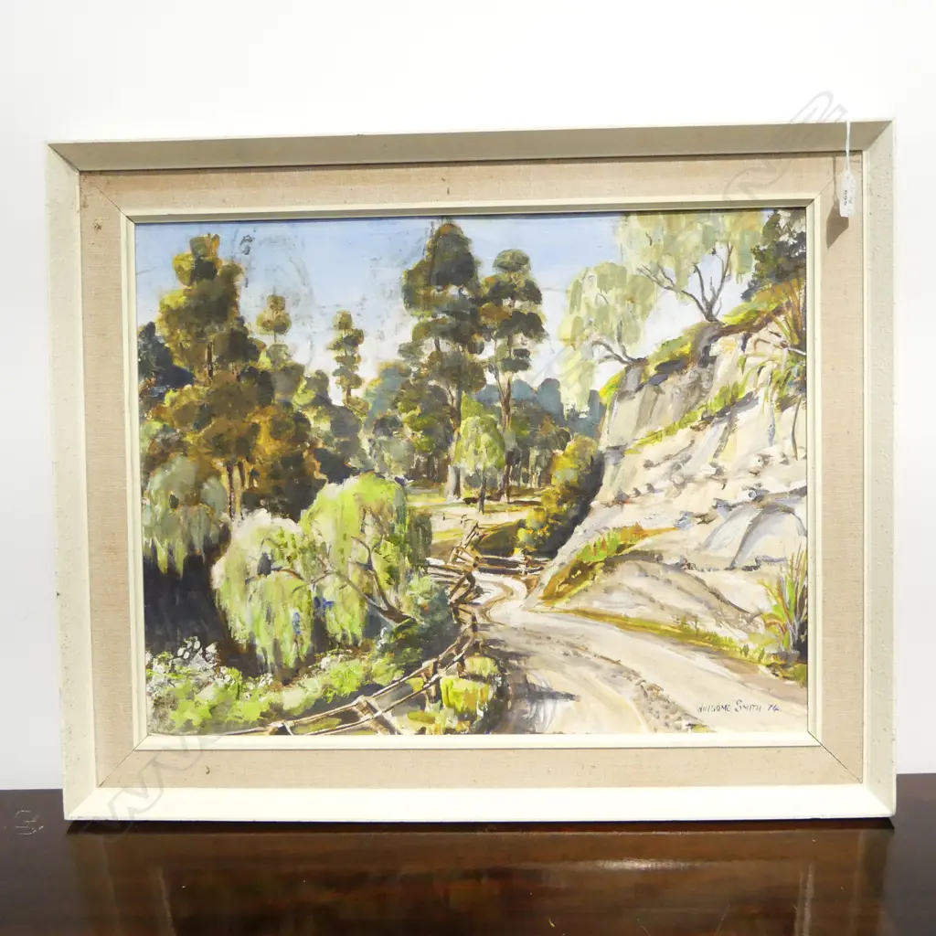 WINSOME SMITH OIL PAINTING RURAL ROAD signed & dated '74. 440 x 565mm Image 1++