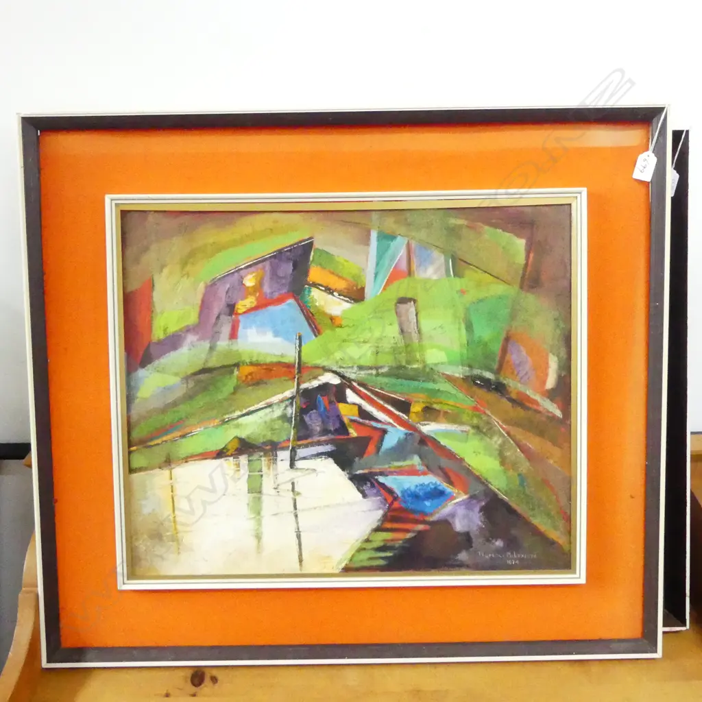 2 FLORENCE LUXFORD ABSTRACT LANDSCAPES; EVENING 500x600mm & TIDE IMPRESSION NO.2 1974 frame AF both oil on board Image 1++