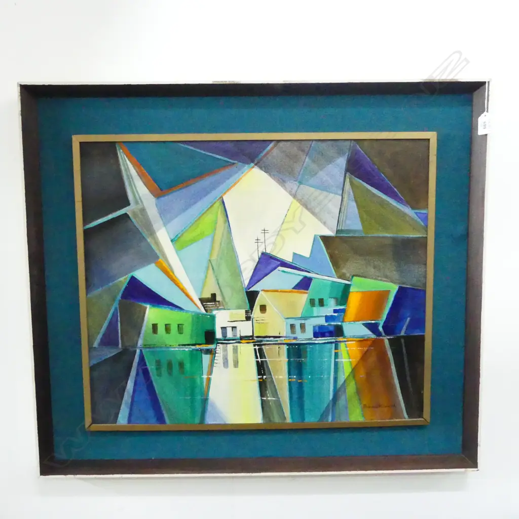 2 FLORENCE LUXFORD ABSTRACT LANDSCAPES; EVENING 500x600mm & TIDE IMPRESSION NO.2 1974 frame AF both oil on board Image 1++