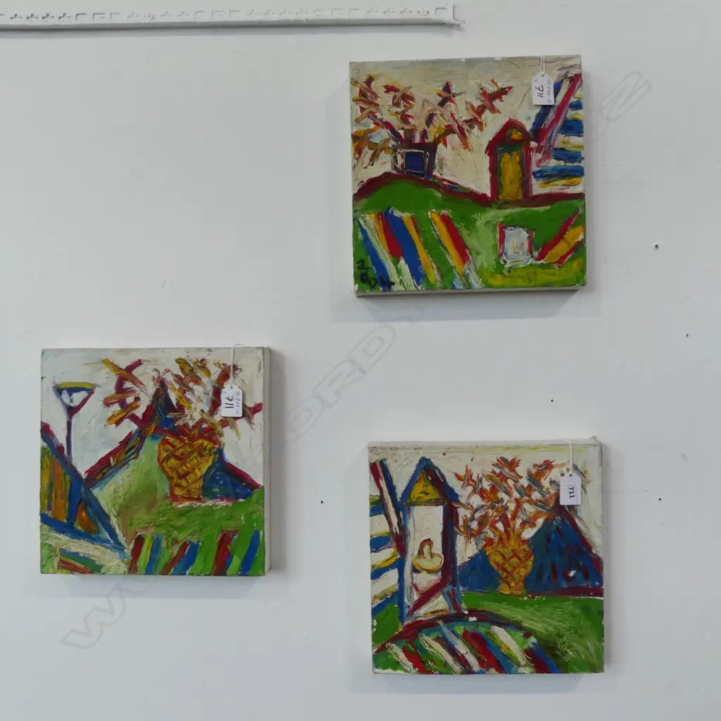 LEE FELTHAM, LANDSCAPE, ACRYLIC ON CANVAS x 3, 250 X 250 MM, provenance below Image 1++