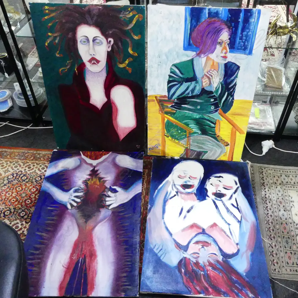 4 ORIGINA WORKS BY 'M.H.', ACRYLIC ON CANVAS, LARGEST 1010x670mm Image 1++