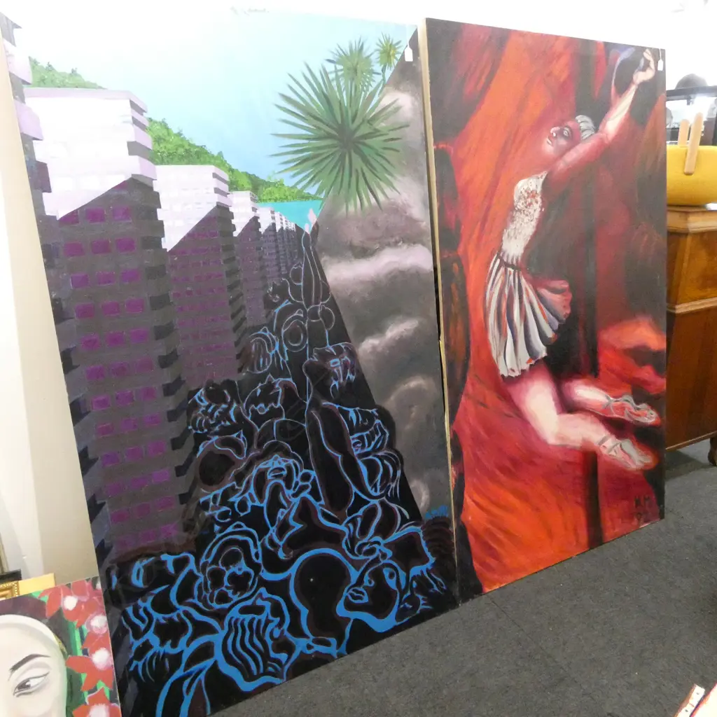 2 SIGNED ARTWORKS, BALLERINA & 'PURGATORY', ACRYLIC ON CANVA, 1780x1040mm Image 1++