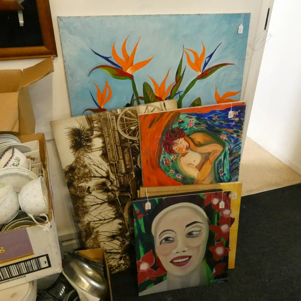 4 ORIGINAL SIGNED WORKS, ACRYLIC ON CANVAS, LARGEST 1220x810mm & 6 PRINTS Image 1++