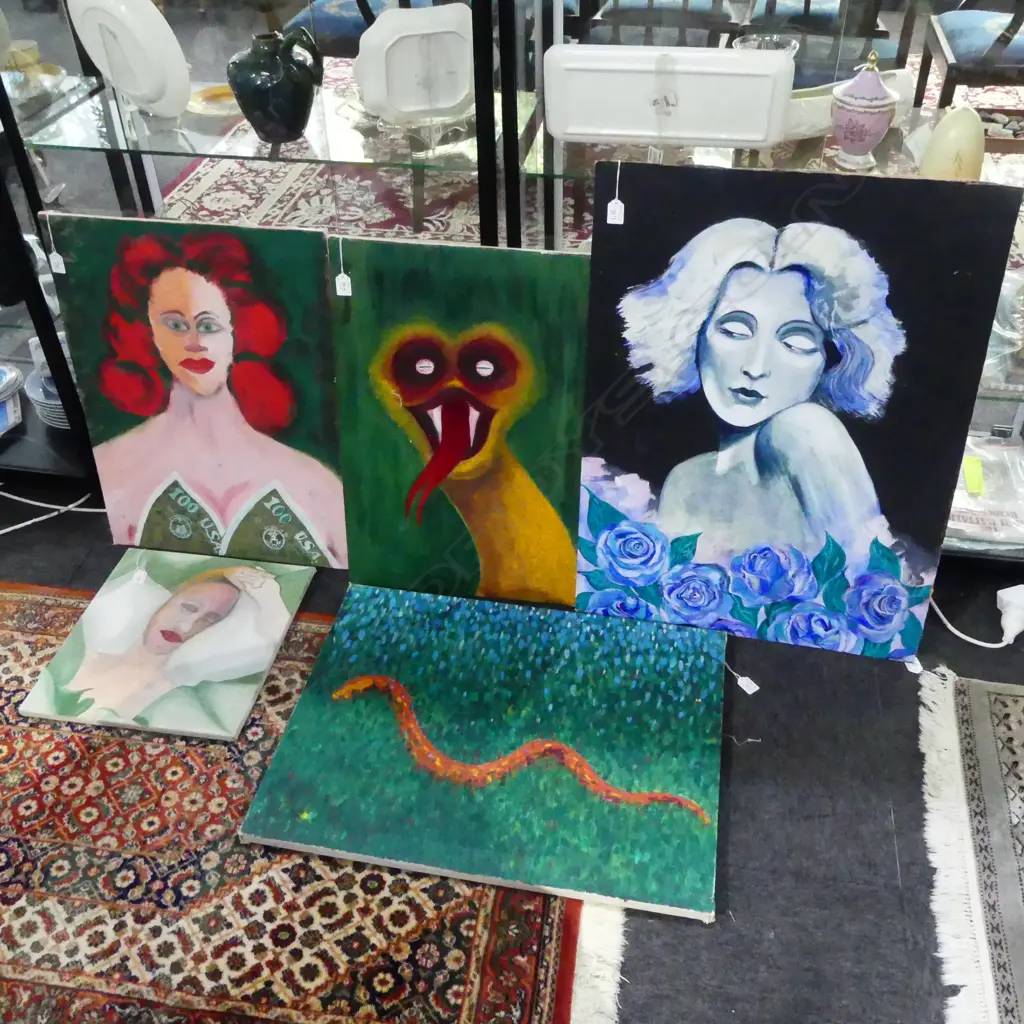 5 ORIGINAL SIGNED WORKS, ACRYLIC ON CANVAS, LARGEST 800x600mm Image 1++