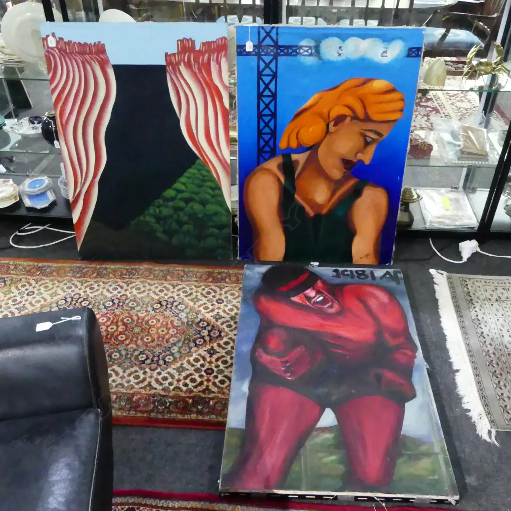 3 LARGE ORIGINAL WORKS, 'WEST COAST' 'WORKERS' 'JULIAN HARRISON', LARGEST 1000x700mm Image 1++