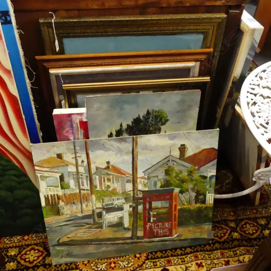 5 FRAMED WORKS (PRINTS & ORIGINALS), 3 UNFRAMED OILS, LARGEST 880x620mm