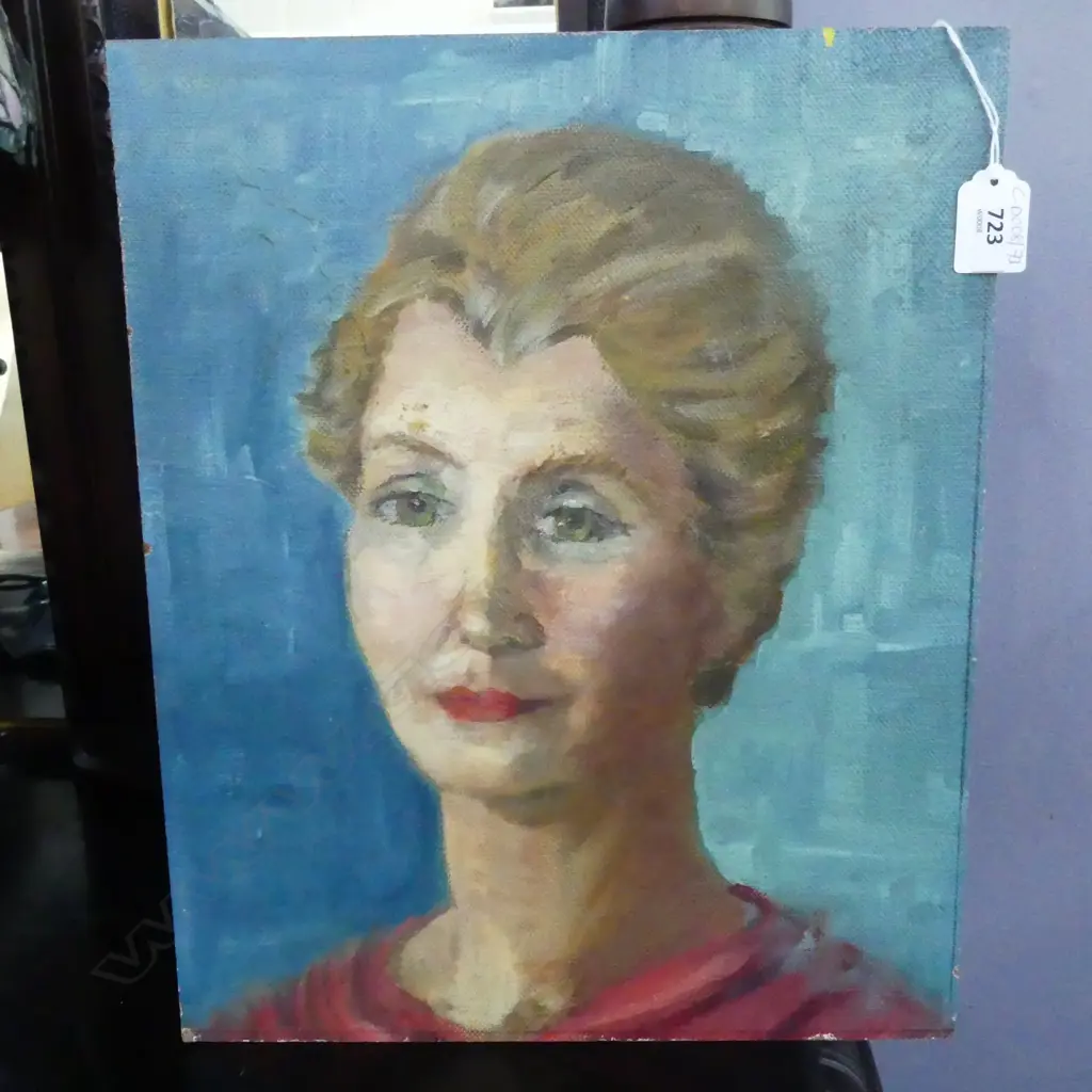 UNSIGNED UNFRAMED VINTAGE PORTRAIT, OIL ON BOARD 380x310mm Image 1++