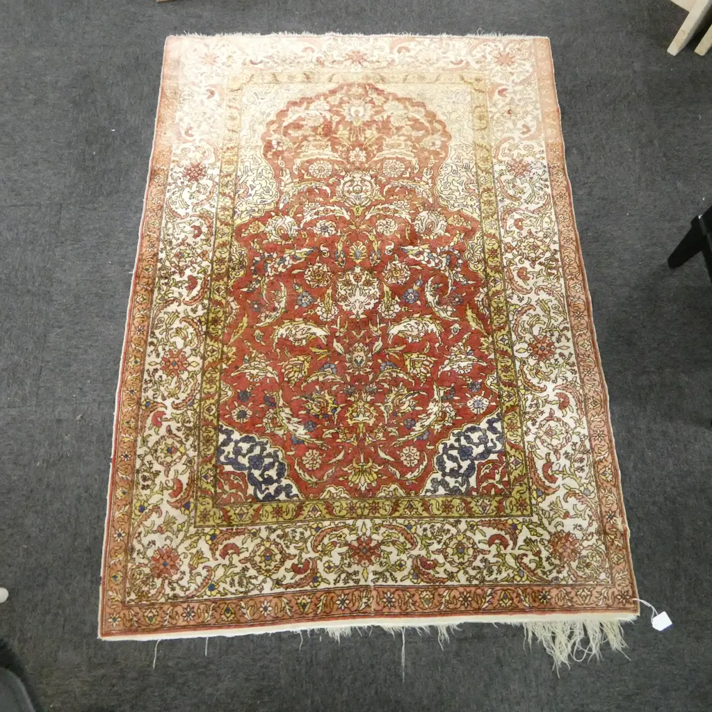 HAND KNOTTED WOOL & SILK RUG faults 1500x1040mm Image 1++