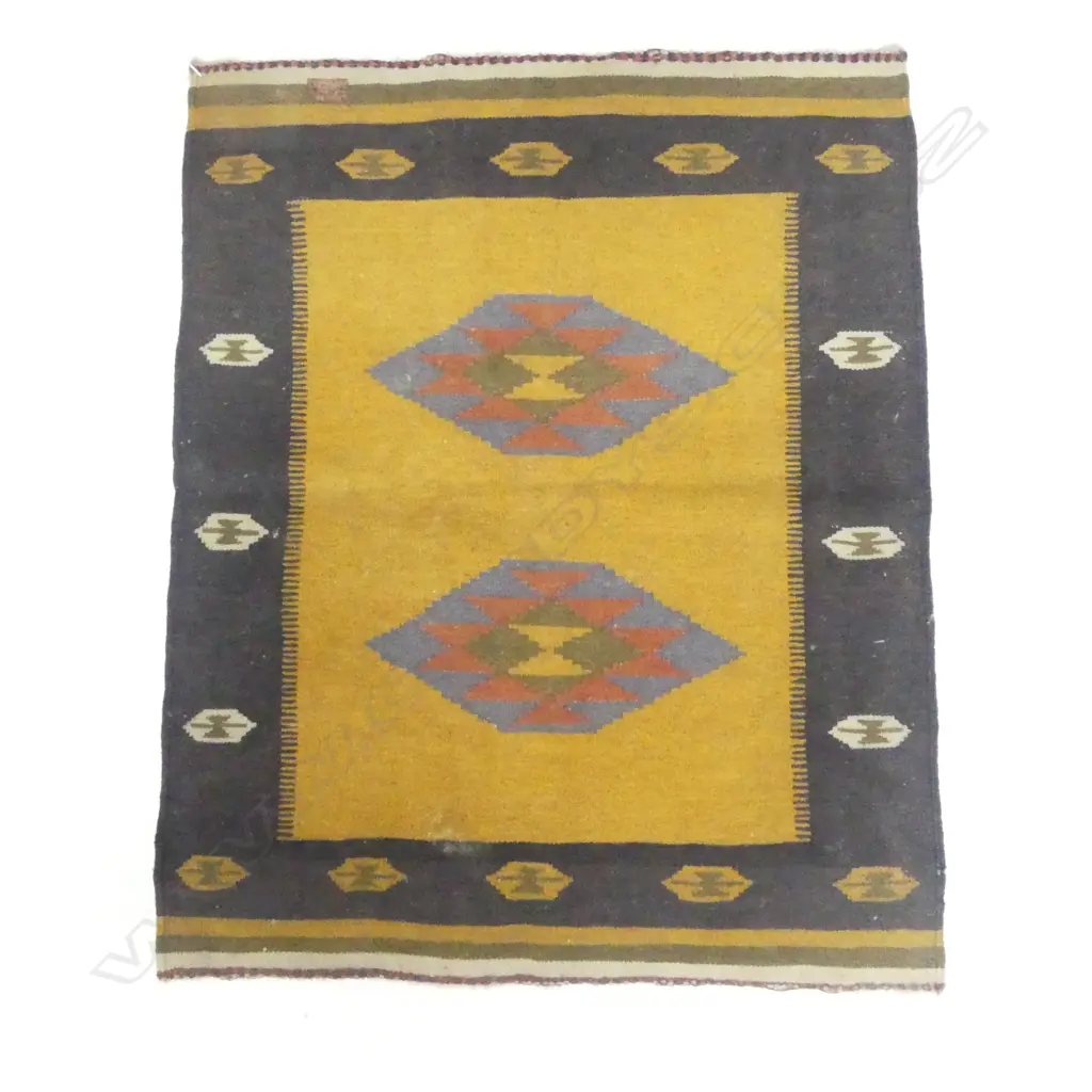 SMALL KELIM RUG TAN & BLACK COLOURS 980L W790MM Image 1++
