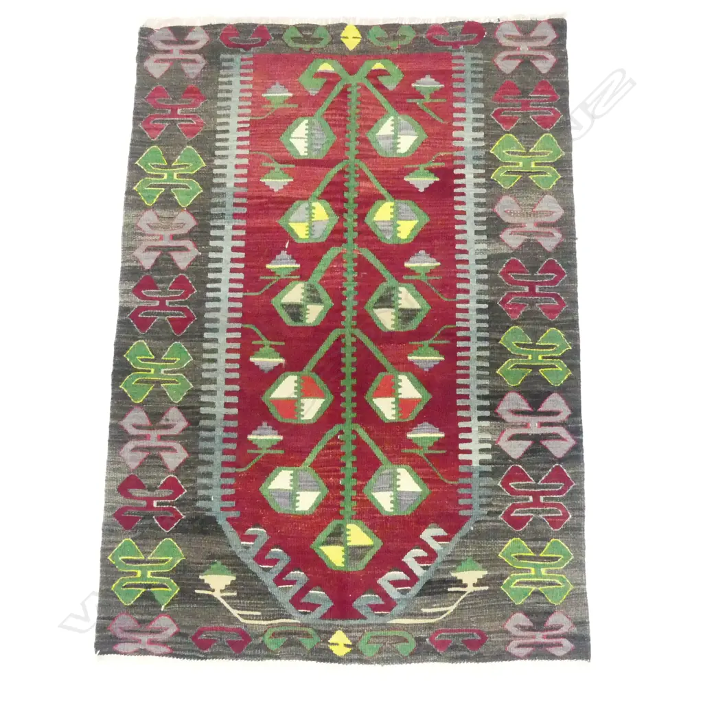 KELIM TREE OF LIFE PRAYER RUG GREEN & RED COLOURS L1330 W920MM Image 1++