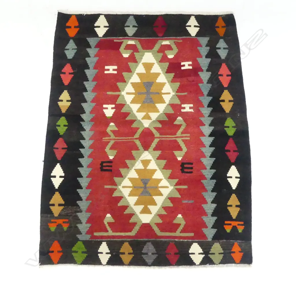 KELIM RUG BLACK & RED GEOMETRICS L1250 W960MM Image 1++