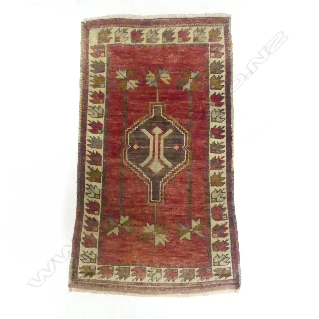 SMALL PERSIAN HAND KNOTTED RUG PINK & IVORY TONES L900 W520MM Image 1++