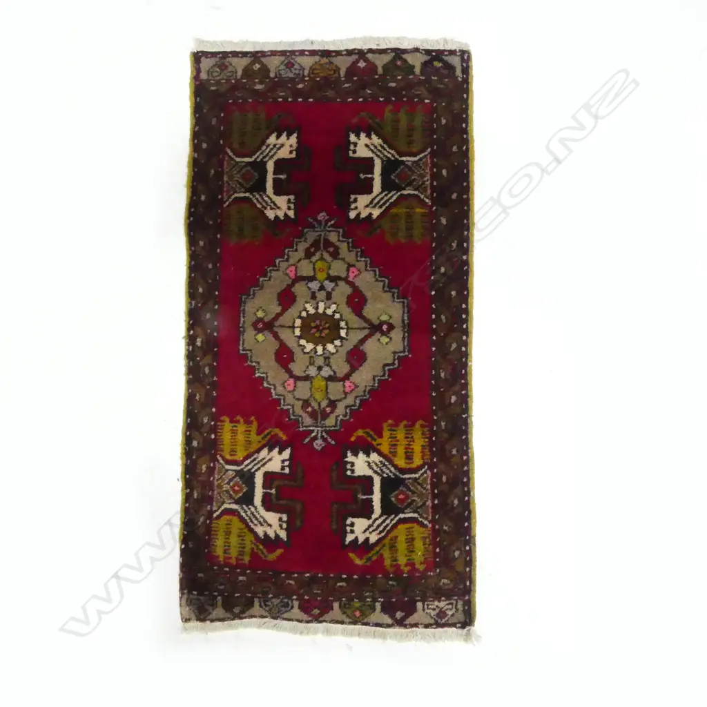 SMALL PERSIAN HAND KNOTTED RUG RED BACKGROUND L950 W470MM Image 1++