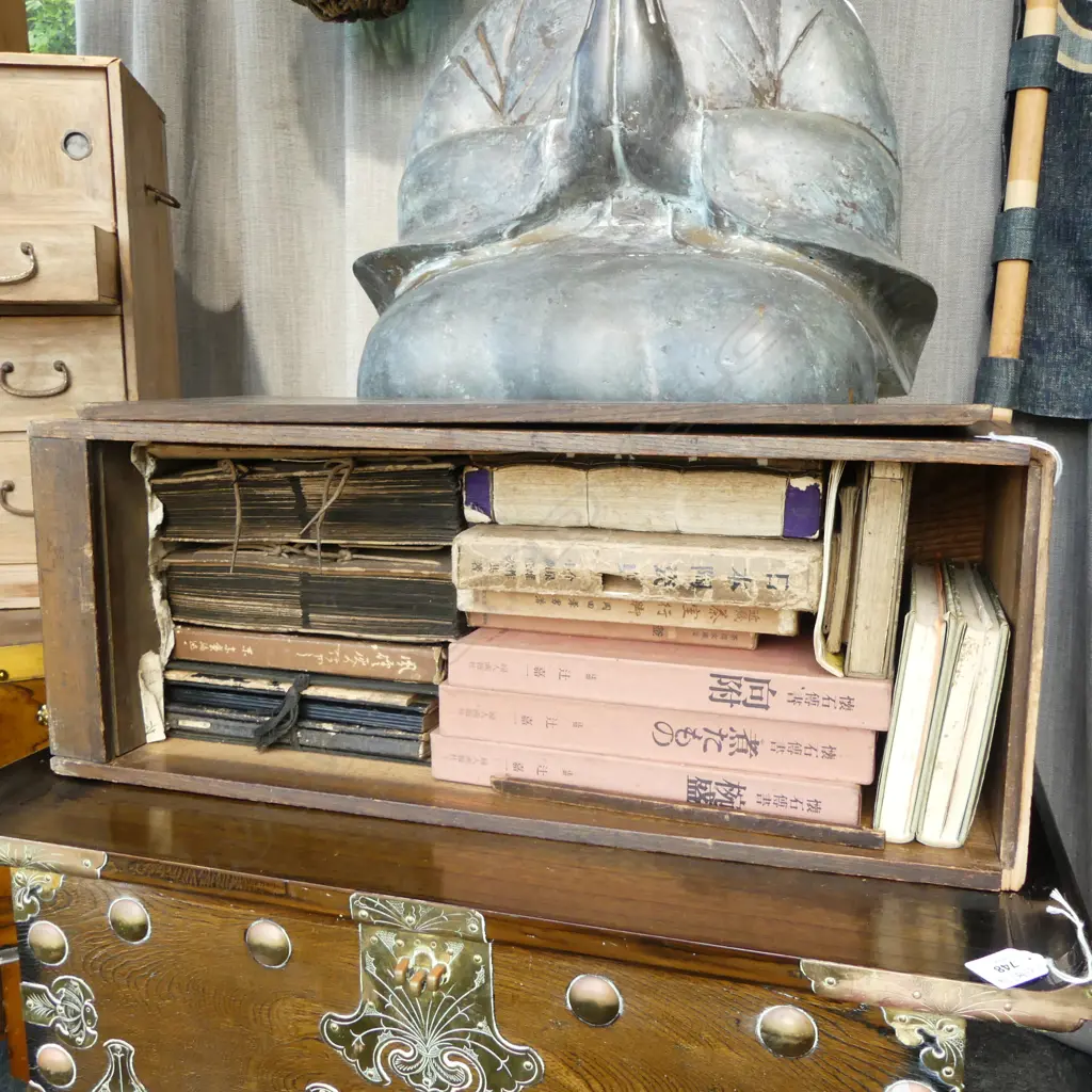 Japanese Cedar Book Box with old books and postcard albums 240x240x630mm Image 1++