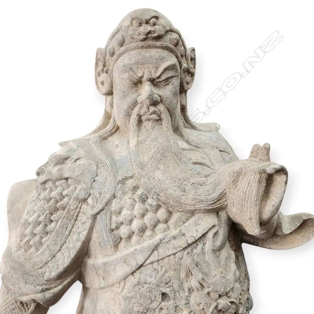EXQUISITE CARVED STONE SCULPTURE OF CHINESE GENERAL GUAN KWAN KONG - VERY HEAVY - 1020 x 450 x 300 mm Image 1++