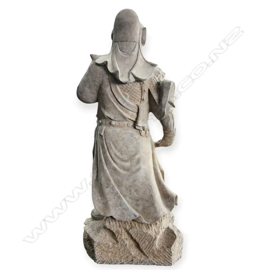 EXQUISITE CARVED STONE SCULPTURE OF CHINESE GENERAL GUAN KWAN KONG - VERY HEAVY - 1020 x 450 x 300 mm Image 1++