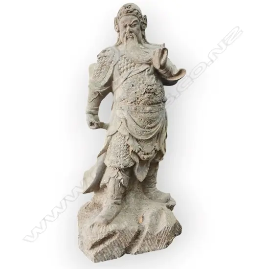 EXQUISITE CARVED STONE SCULPTURE OF CHINESE GENERAL GUAN KWAN KONG - VERY HEAVY - 1020 x 450 x 300 mm