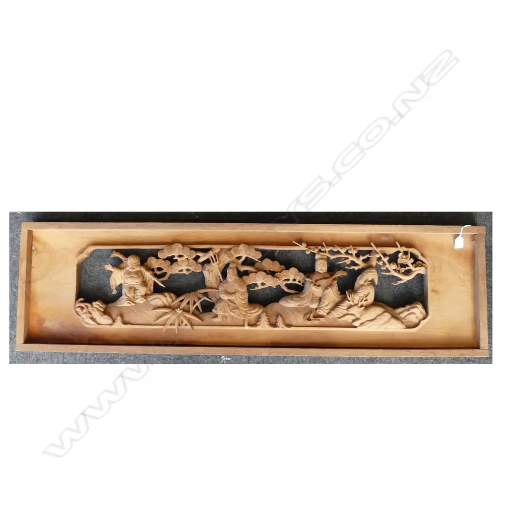 Carved 70’s wood panel; Unused, L.1390mm Image 1++