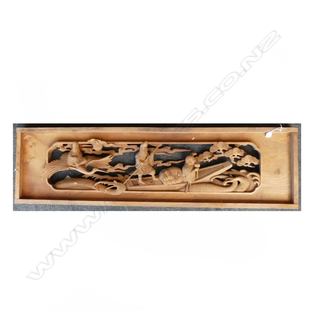 Carved 70’s wood panel; Unused, L.1390mm Image 1++