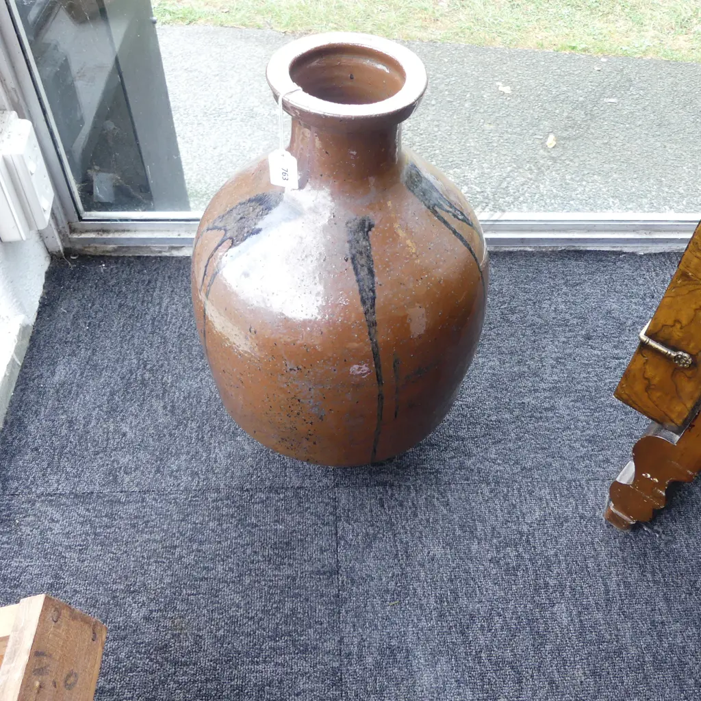 Anagama pottery sake vessel; rich lustre glaze, H.500mm Image 1++