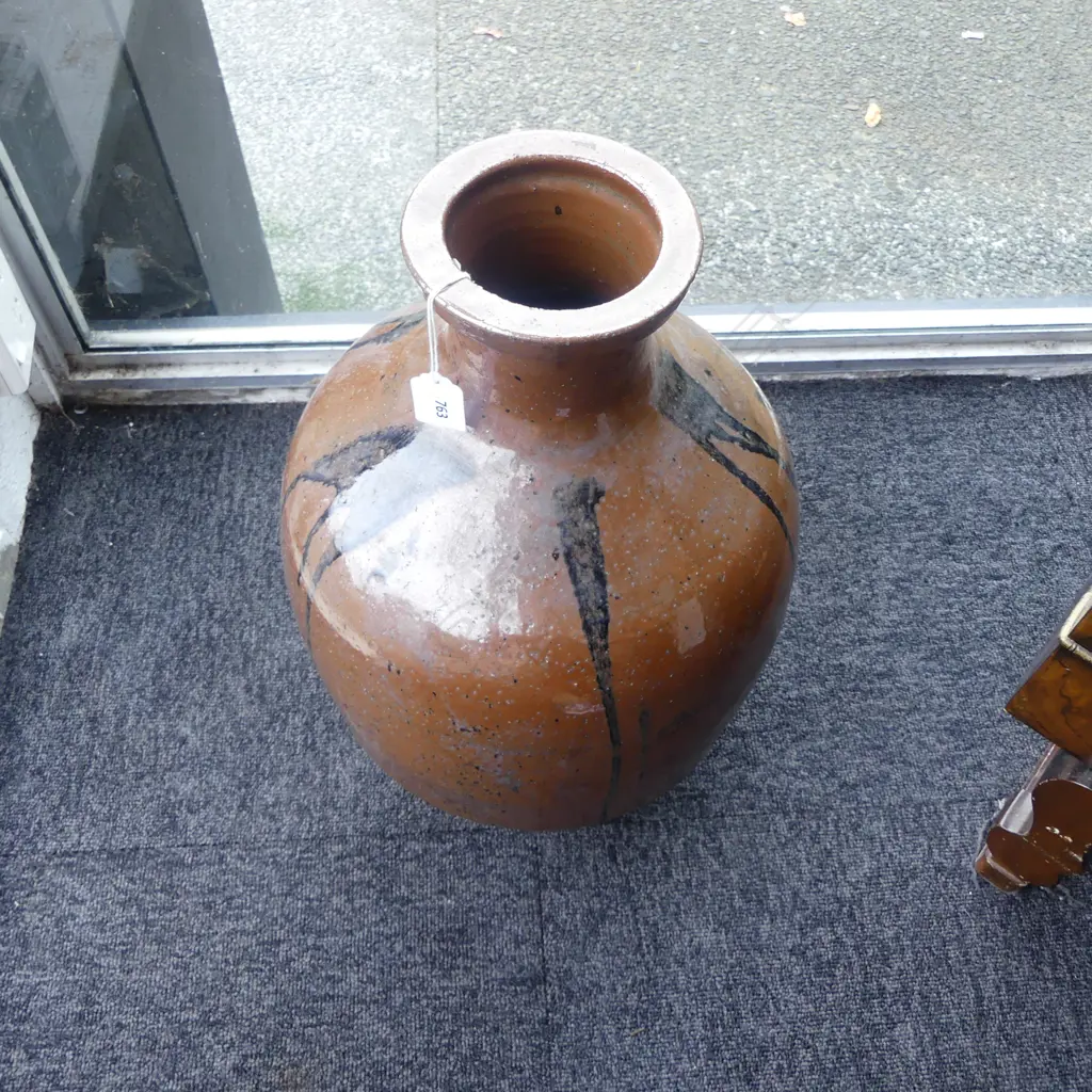 Anagama pottery sake vessel; rich lustre glaze, H.500mm Image 1++