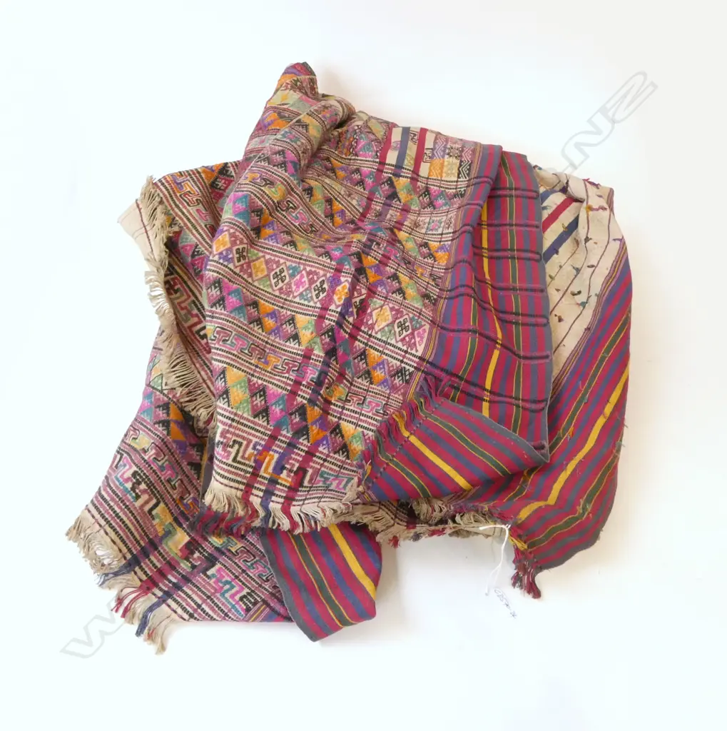 VINTAGE TRIBAL HAND WOVEN & GEOMETRIC EMBROIDED TEXTILE / BLANKET 2300 x 1350mm  Image 1++