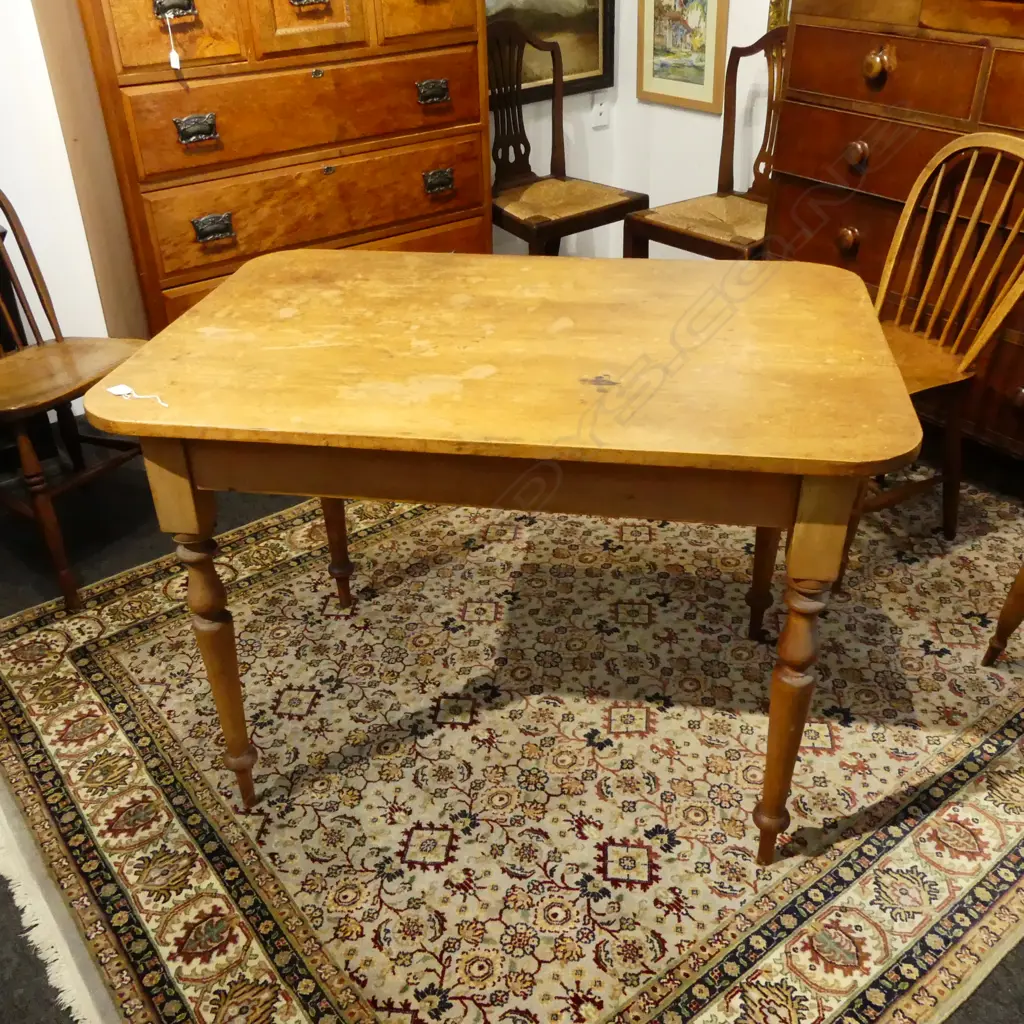 COLONIAL KAURI KITCHEN PREPARATION TABLE fine turned legs minor old borer 1055 x 730 x 750mm Image 1++