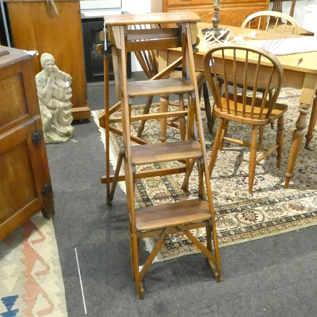 ANTIQUE WOODEN LIBRARY LADDER 480x720x1030mm Image 1++