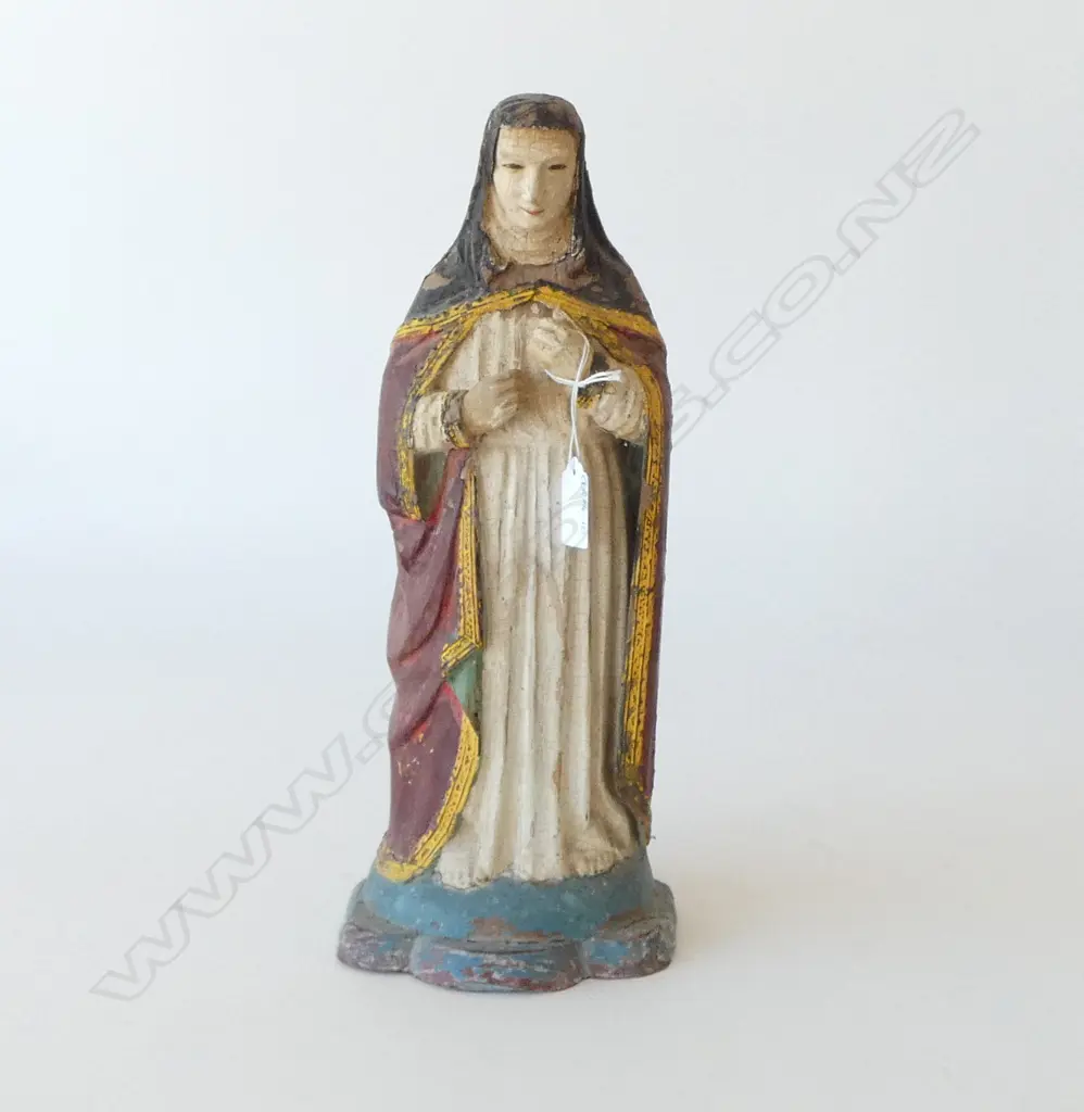 DISTRESSED VINTAGE PAINTED WOODEN RELIGIOUS STATUE H.380mm Image 1++