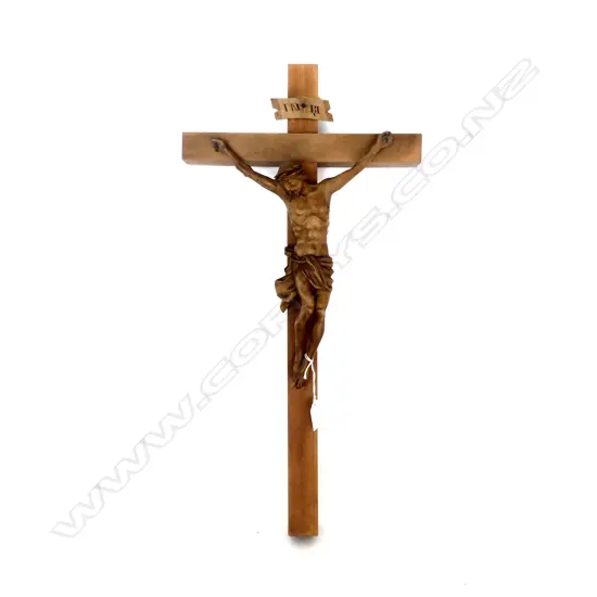 CARVED WOODEN CRUCIFIX, WALL HANGING, H.580mm