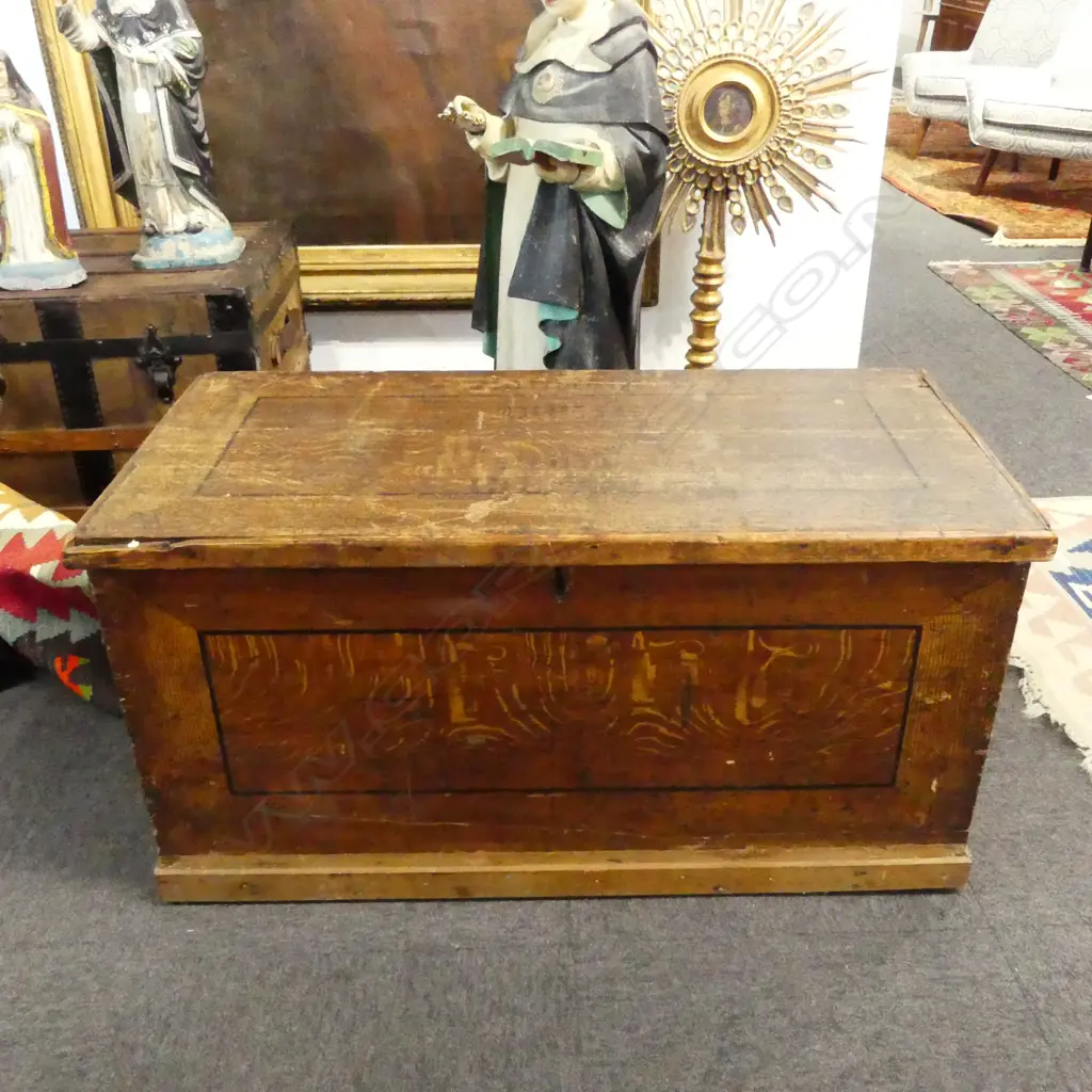 VICTORIAN PINE CHEST NZ SHIPPING CO LABELS TO SIDE & BACK, L.1050MM W.490MM H.500MM Image 1++