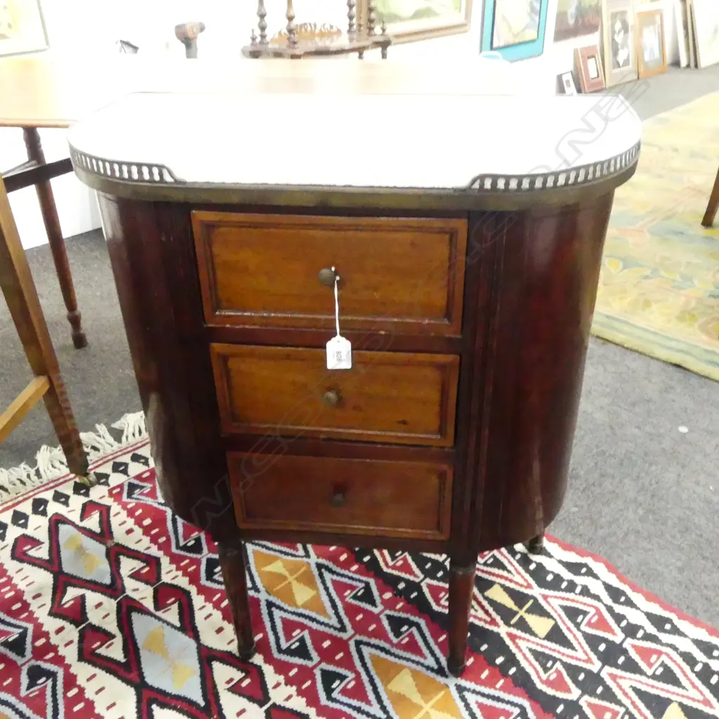 D SHAPE MARBLE TOP 3 DRAWER CABINET 610x310x720mm Image 1++